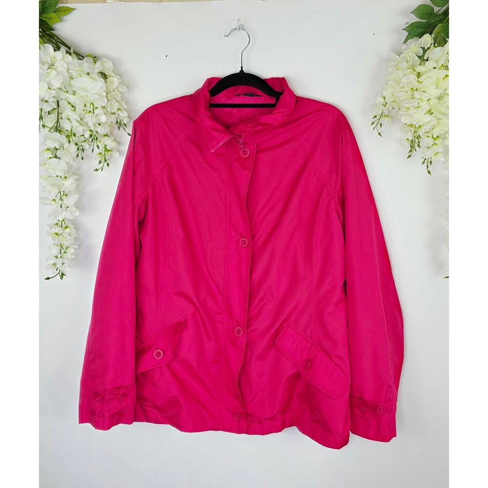Lands End Rain Jacket XL Pink Lightweight Button Zip Gorpcore Outdoor Barbie